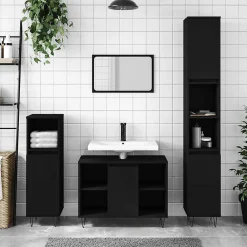 Meuble Wc|zmh Armoire de salle de bain noir 80x33x60 cm bois d'ingénierie