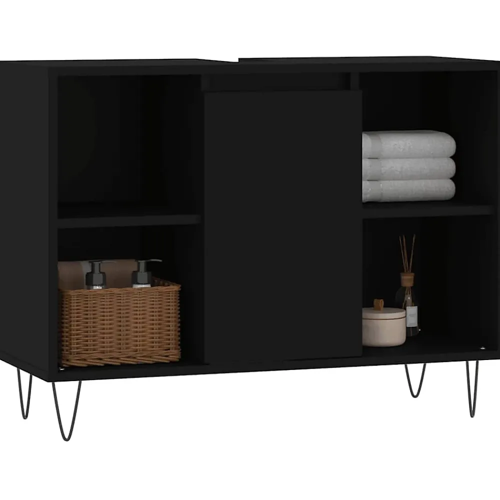 Meuble Wc|zmh Armoire de salle de bain noir 80x33x60 cm bois d'ingénierie