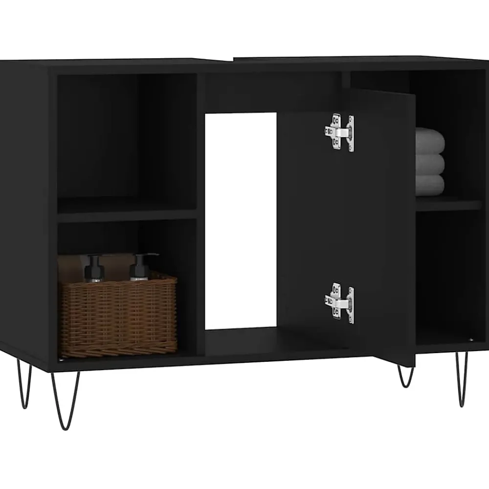 Meuble Wc|zmh Armoire de salle de bain noir 80x33x60 cm bois d'ingénierie