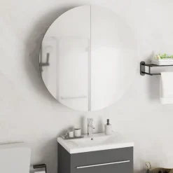 Meuble Wc|zmh Armoire de salle de bain miroir rond et LED Noir 54x54x17,5 cm