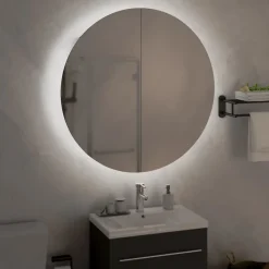 Meuble Wc|zmh Armoire de salle de bain miroir rond et LED Noir 54x54x17,5 cm