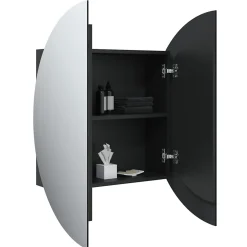 Meuble Wc|zmh Armoire de salle de bain miroir rond et LED Noir 54x54x17,5 cm