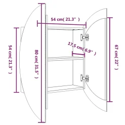 Meuble Wc|zmh Armoire de salle de bain miroir rond et LED Noir 54x54x17,5 cm