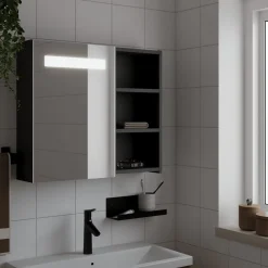 Meuble Wc|zmh Armoire de salle de bain à miroir avec LED noir 60x13x52 cm