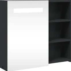 Meuble Wc|zmh Armoire de salle de bain à miroir avec LED noir 60x13x52 cm