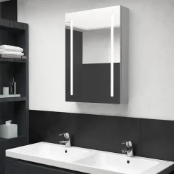 zmh Armoire de salle de bain à miroir LED gris béton 50x13x70 cm