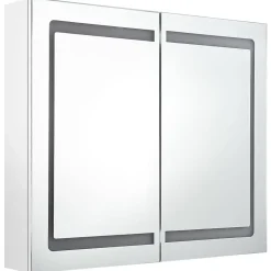 Meuble Wc|zmh Armoire de salle de bain à miroir LED Blanc brillant 80x12x68cm