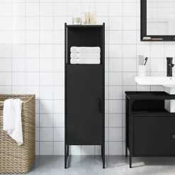 zmh Armoire de salle de bain noir 33x33x120,5 cm bois d'ingénierie