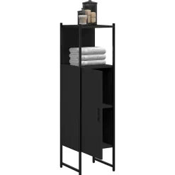 zmh Armoire de salle de bain noir 33x33x120,5 cm bois d'ingénierie