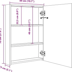 zmh Armoire de salle de bain à miroir LED 50x13x70 cm