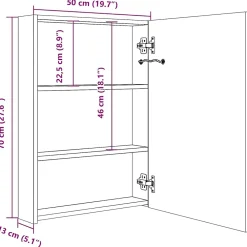 zmh Armoire de salle de bain à miroir LED 50x13x70 cm