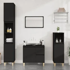zmh Armoire de salle de bain noir 65x33x60 cm bois d'ingénierie