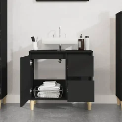 zmh Armoire de salle de bain noir 65x33x60 cm bois d'ingénierie