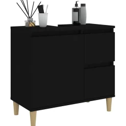 zmh Armoire de salle de bain noir 65x33x60 cm bois d'ingénierie