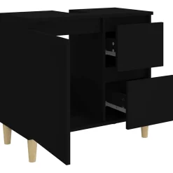 zmh Armoire de salle de bain noir 65x33x60 cm bois d'ingénierie