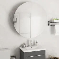 zmh Armoire de salle de bain miroir rond et LED Blanc 54x54x17,5 cm