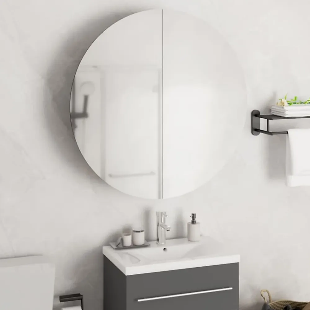 zmh Armoire de salle de bain miroir rond et LED Blanc 54x54x17,5 cm
