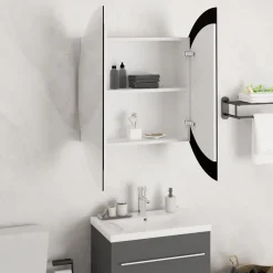 zmh Armoire de salle de bain miroir rond et LED Blanc 54x54x17,5 cm