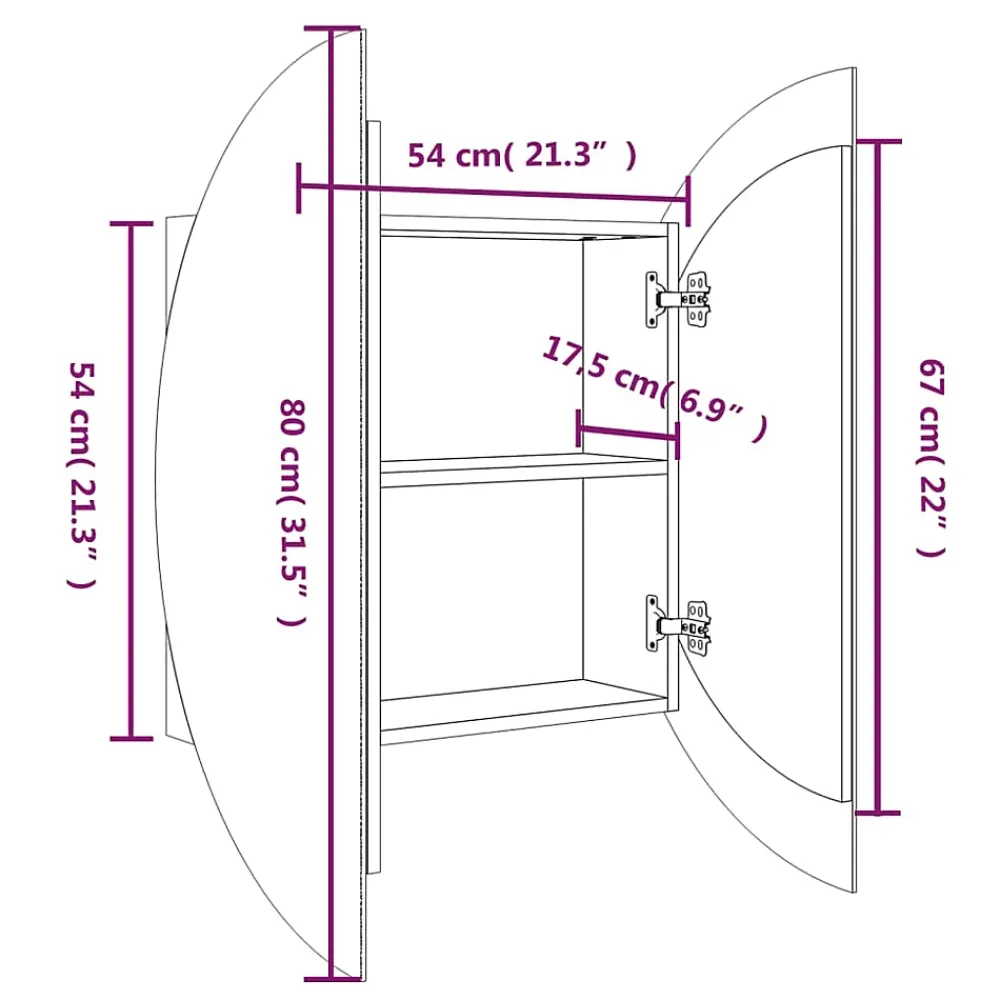 zmh Armoire de salle de bain miroir rond et LED Blanc 54x54x17,5 cm