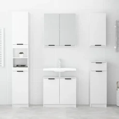 Meuble Wc|zmh Armoire de salle de bain blanc 32x34x188,5 cm bois d'ingénierie