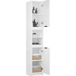 Meuble Wc|zmh Armoire de salle de bain blanc 32x34x188,5 cm bois d'ingénierie
