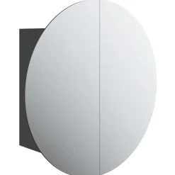 Meuble Wc|zmh Armoire de salle de bain miroir rond et LED Noir 47x47x17,5 cm