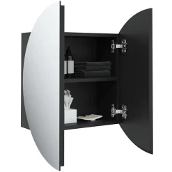 Meuble Wc|zmh Armoire de salle de bain miroir rond et LED Noir 47x47x17,5 cm