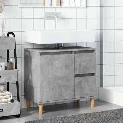 Meuble Wc|zmh Armoire d'évier gris béton 65x33x60 cm bois d'ingénierie