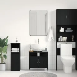 zmh Armoire lavabo de salle de bain chêne noir 60x30x60 cm