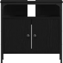 zmh Armoire lavabo de salle de bain chêne noir 60x30x60 cm