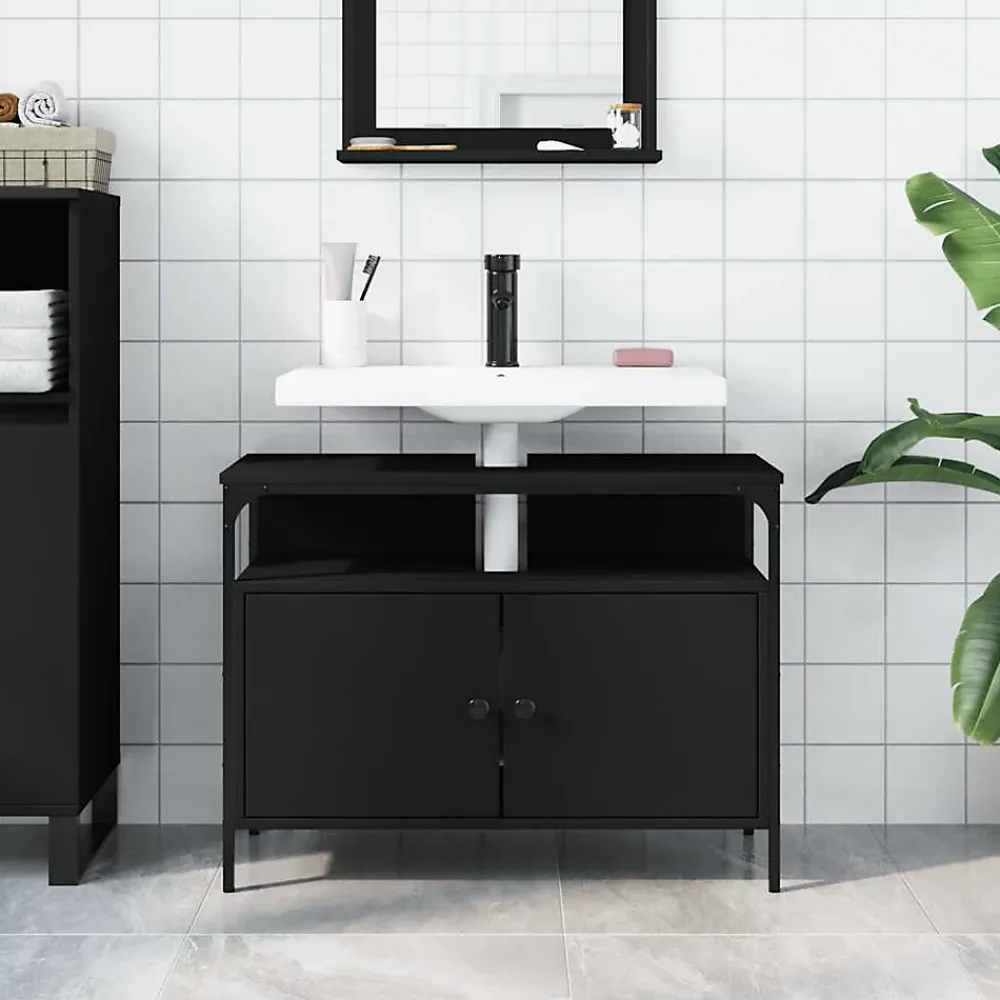 Meuble Wc|zmh Armoire lavabo de salle de bain noir 80x30x60 cm
