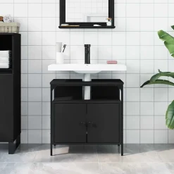zmh Armoire lavabo de salle de bain noir 60x30x60 cm