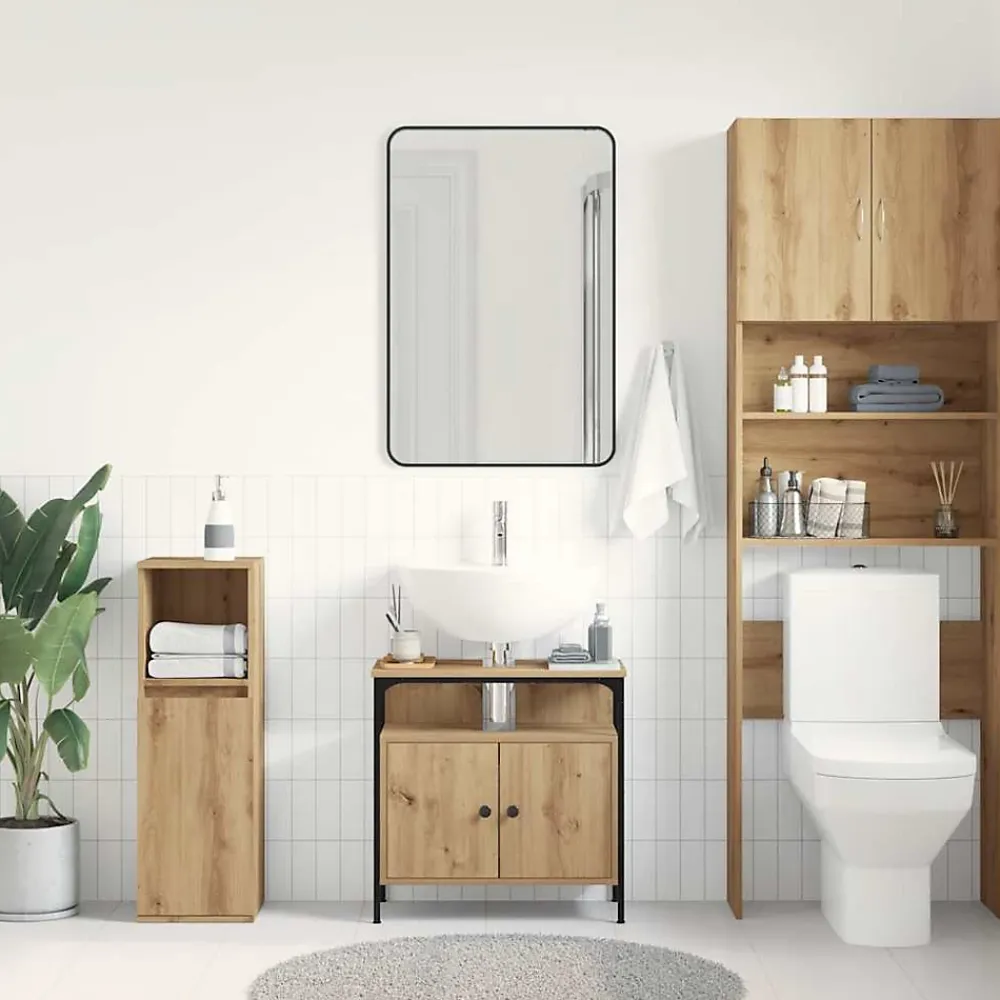 Meuble Wc|zmh Armoire lavabo de salle de bain chêne artisanal 60x30x60 cm
