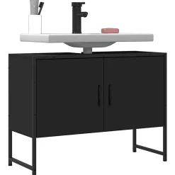Meuble Wc|zmh Armoire lavabo de salle de bain noir 80x33x60cm bois ingénierie