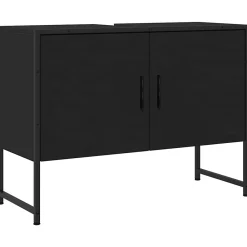 Meuble Wc|zmh Armoire lavabo de salle de bain noir 80x33x60cm bois ingénierie