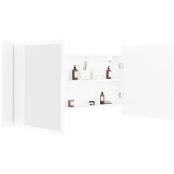 zmh Armoire salle de bain à miroir LED Blanc 100x12x45 cm Acrylique