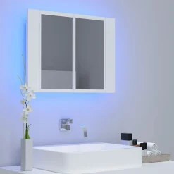 Meuble Wc|zmh Armoire salle de bain à miroir LED Blanc 60x12x45 cm Acrylique