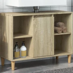 Meuble Wc|zmh Armoire salle de bain chêne sonoma 80x33x60cm bois d'ingénierie
