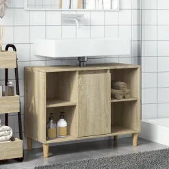 Meuble Wc|zmh Armoire salle de bain chêne sonoma 80x33x60cm bois d'ingénierie