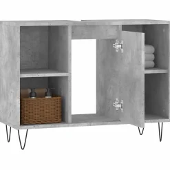 Meuble Wc|zmh Armoire salle de bain gris béton 80x33x60cm bois d'ingénierie
