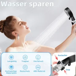 Pommeau De Douche, Flexible Et Barre De Douche|zmh Douchette à main noire à économie d'eau avec flexible de 1,5 m pour salle de bain