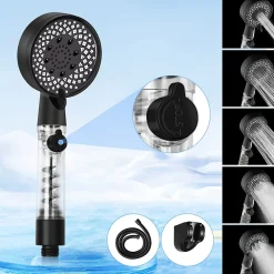 Pommeau De Douche, Flexible Et Barre De Douche|zmh Douchette à main noire à économie d'eau avec flexible de 1,5 m pour salle de bain