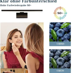 zmh Lampe Miroir LED Noire 30CM IP44 pour Salle de Bain - Éclairage Sûr et Élégant
