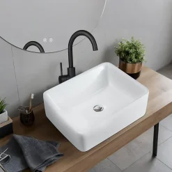 Plan Simple Vasque|zmh Lavabo Carré Céramique à Poser, 40x30x13cm, Effet Lotus, Blanc