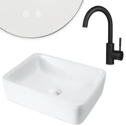 Plan Simple Vasque|zmh Lavabo Carré Céramique à Poser, 40x30x13cm, Effet Lotus, Blanc