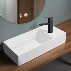 Plan Simple Vasque|zmh Lavabo Carré Céramique Mural 40x22x10cm, Blanc Avec Trou Pour Robinet