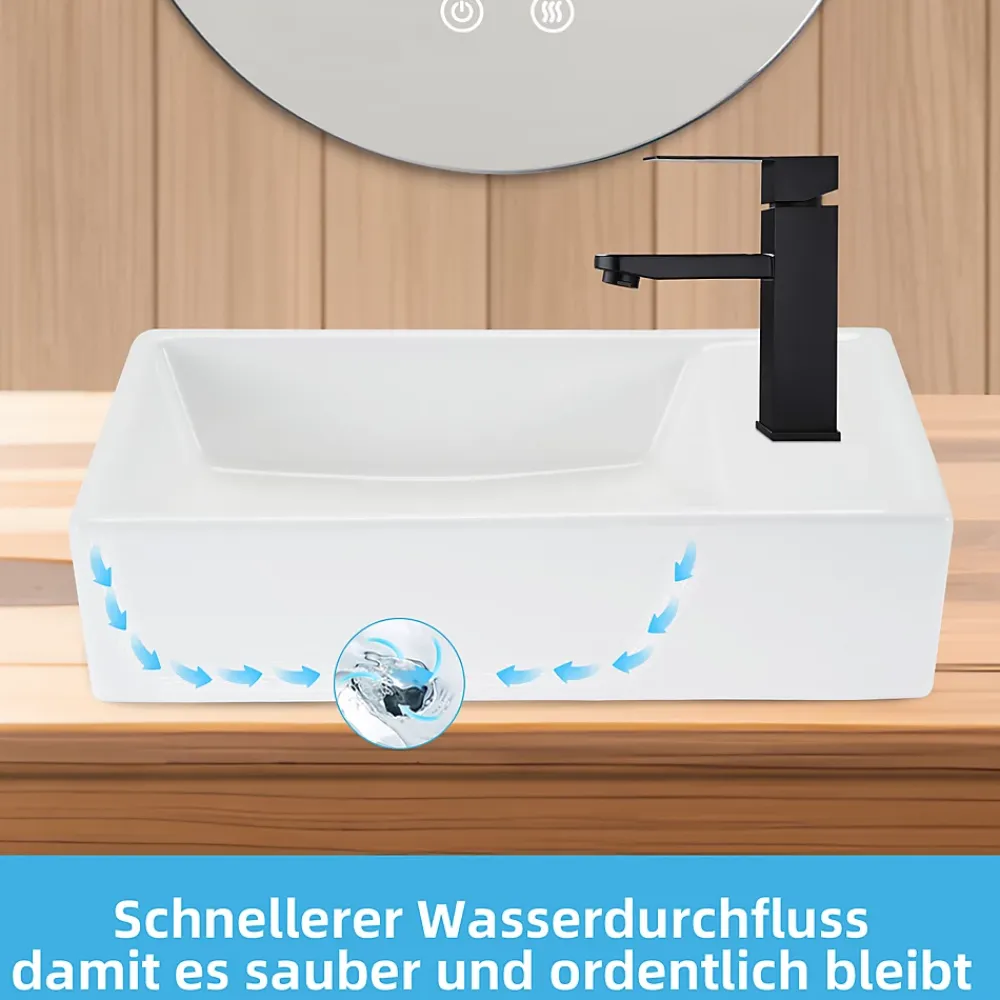 Plan Simple Vasque|zmh Lavabo Carré Céramique Mural 40x22x10cm, Blanc Avec Trou Pour Robinet