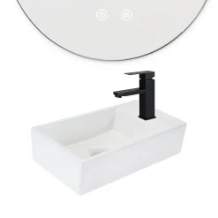 Plan Simple Vasque|zmh Lavabo Carré Céramique Mural 40x22x10cm, Blanc Avec Trou Pour Robinet