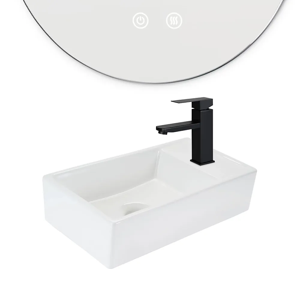 Plan Simple Vasque|zmh Lavabo Carré Céramique Mural 40x22x10cm, Blanc Avec Trou Pour Robinet