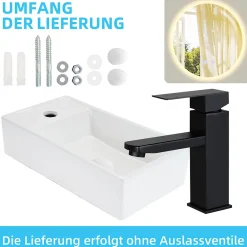 Plan Simple Vasque|zmh Lavabo Carré Céramique Mural 40x22x10cm, Blanc Avec Trou Pour Robinet